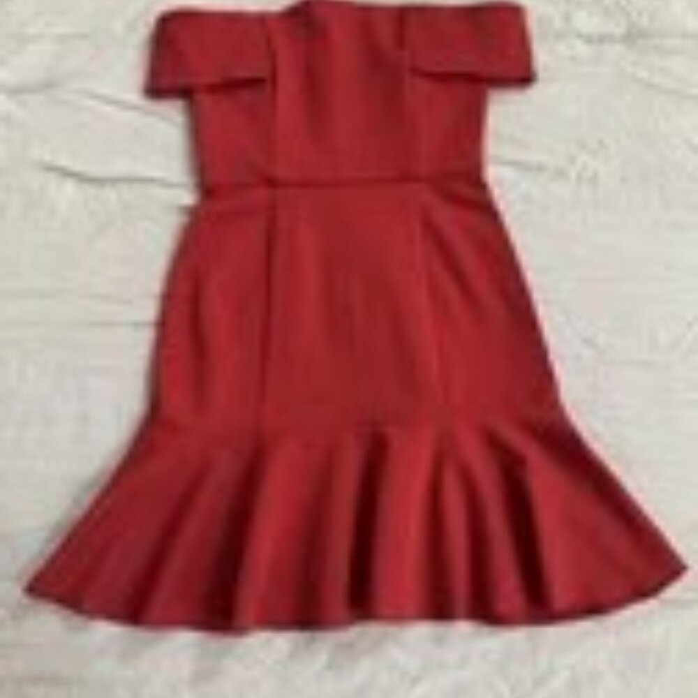 Nicholas Size 2 Red Off Shoulder Ponte Ruffle Dress